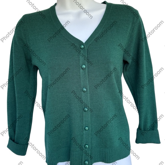 Basic Cardigan - Emerald Green Button-Up Women's Sweater - S M - Picture 1 of 2